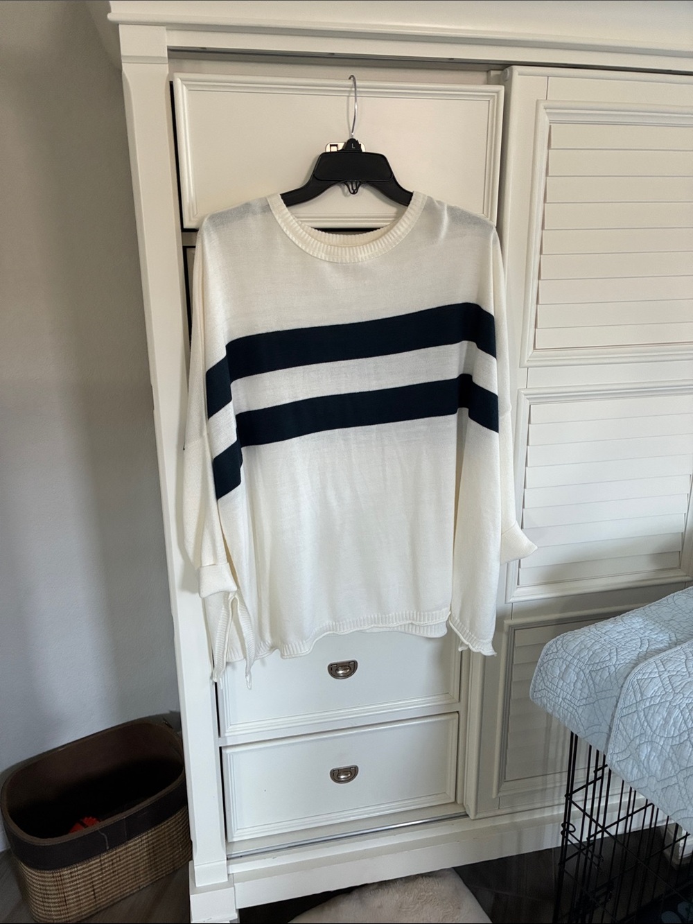 Mersea Sweater with Navy Stripes - White